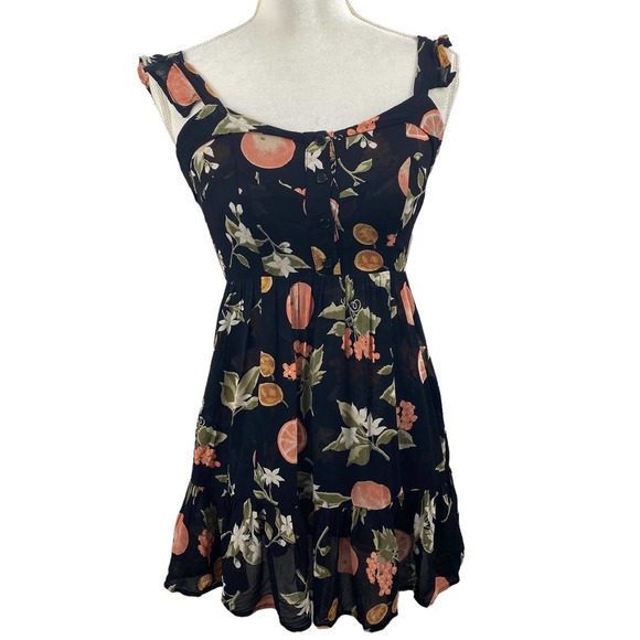 Reformation Beth Black Viscose Fruity Print Mini Dress - Picture 1 of 8